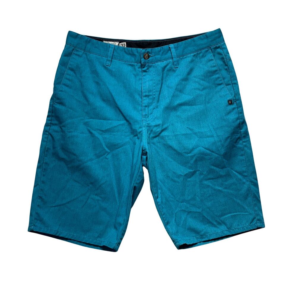 Volcom Vmonty Corpo Class Shorts Mens 33 Blue Flat Front Casual Walking Chino